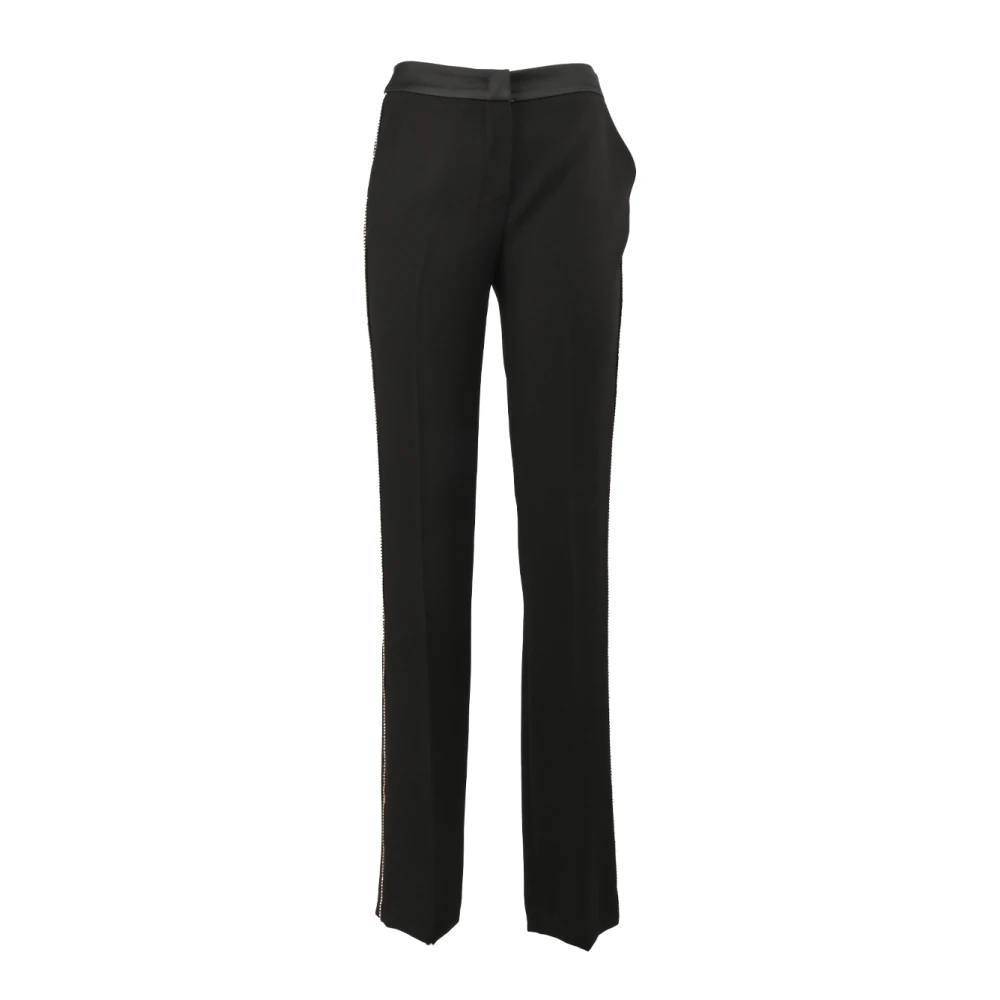 Kocca Elegante Palazzo Polyester Broek met Satijnen Riem Black Dames