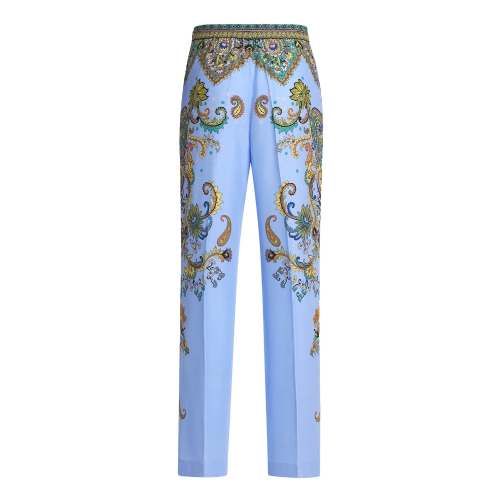 ETRO Heldere Blauwe Bloemenprint Zijden Broek Blue Dames