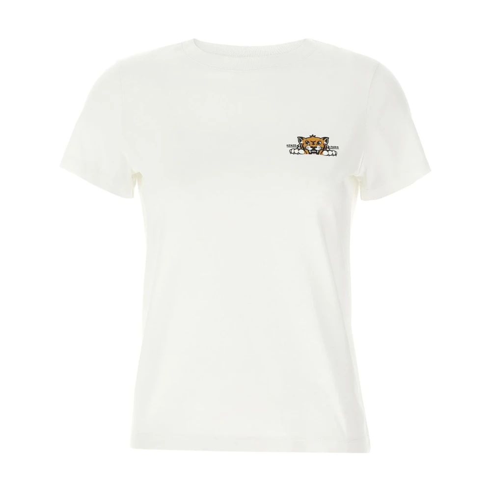 Kenzo Women's White T-Shirts,, Embroidered Logo T-Shirt Polo Medium