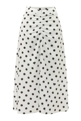 Polka Dot Gathered Midi Skirt