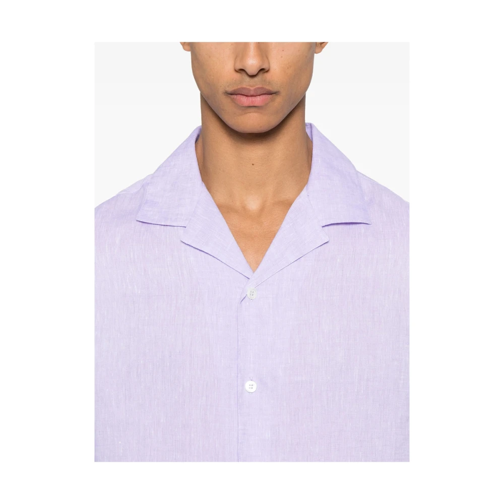 BRUNELLO CUCINELLI Lavendel Paarse Camp Kraag Shirt Purple Heren