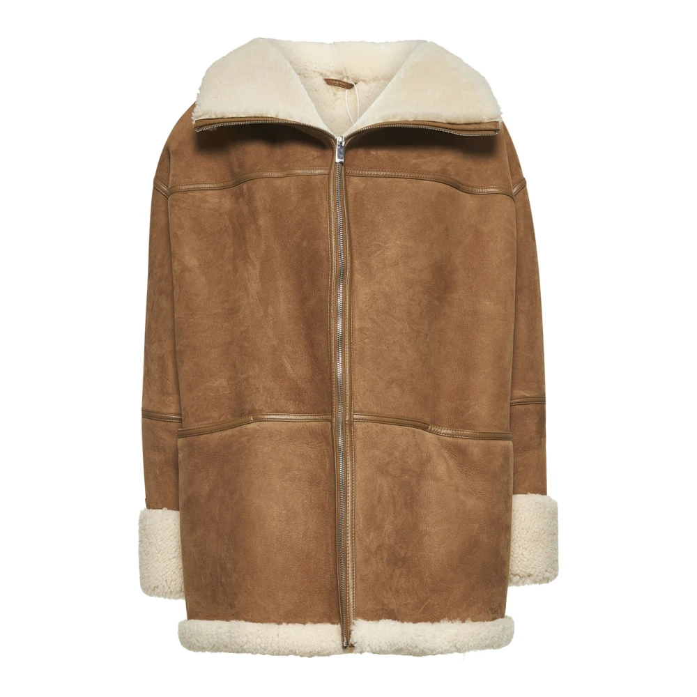 TotêMe Shearling Oversized Beige Coat Brown Dames