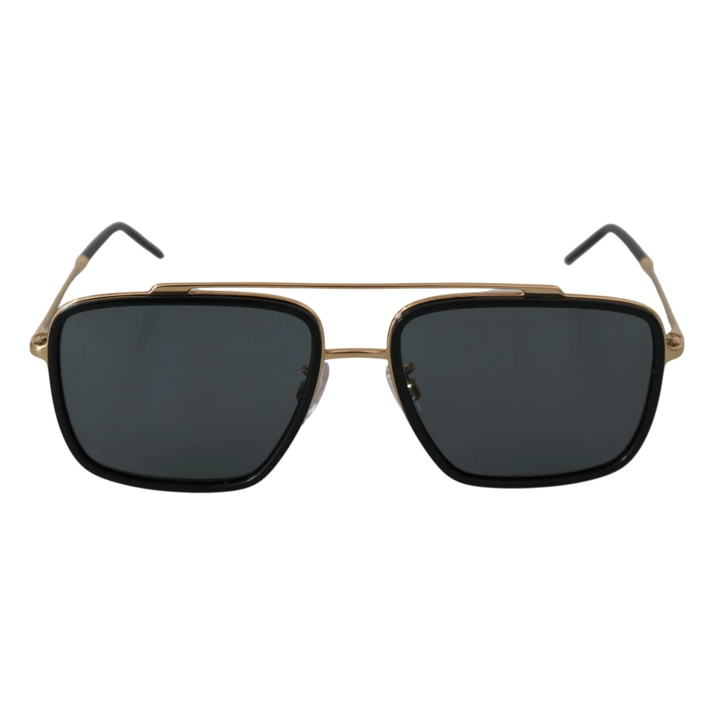 Dolce & Gabbana Black Lens Gold Metal Frame Dg2220 Square Sunglasses Svart Herr