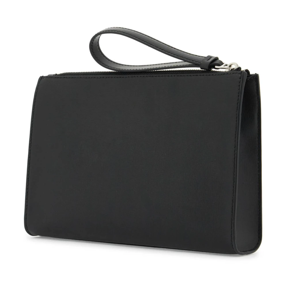 Bally Saffiano Leren Lint Inlay Rits Pouch Black Dames