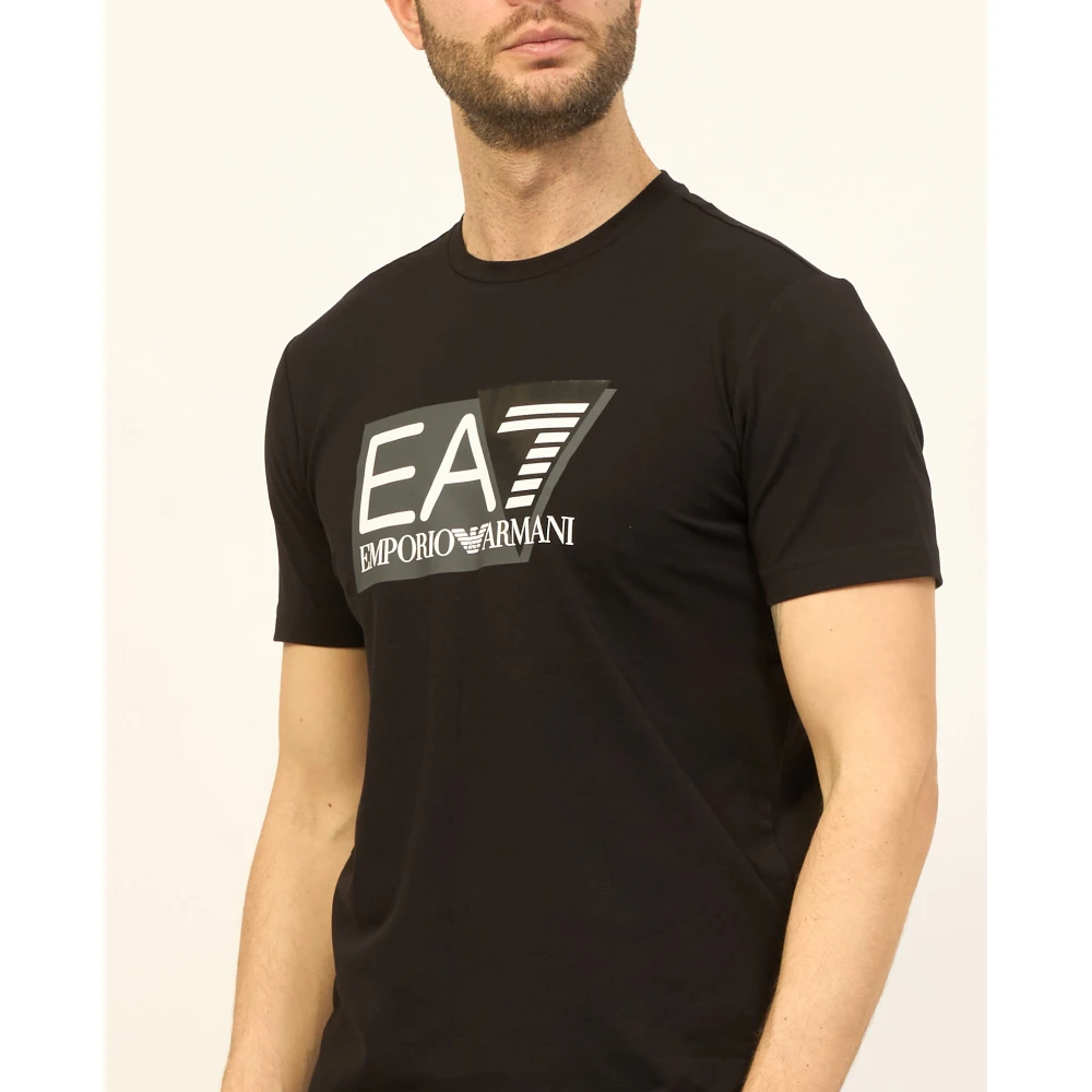 Emporio Armani EA7 Zwarte Katoenen Ronde Hals T-shirt Black Heren