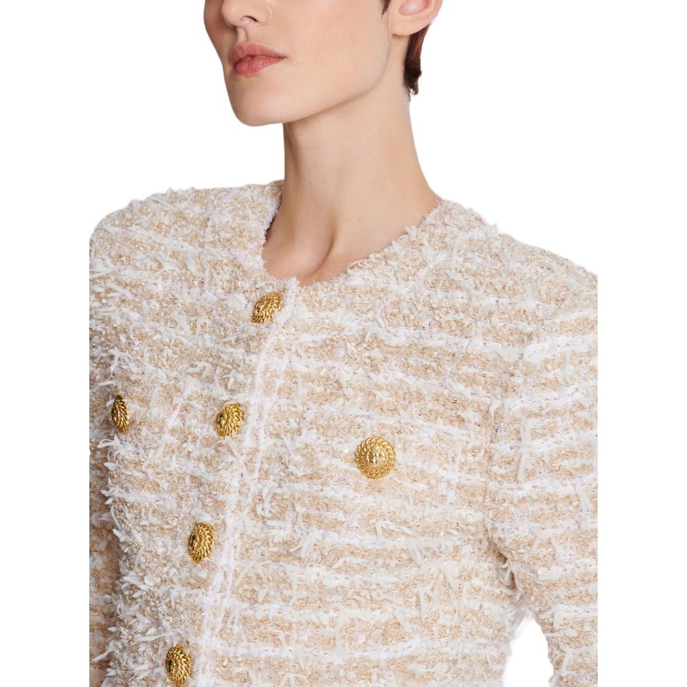 Balmain Cropped Tweed Jas Yellow Dames
