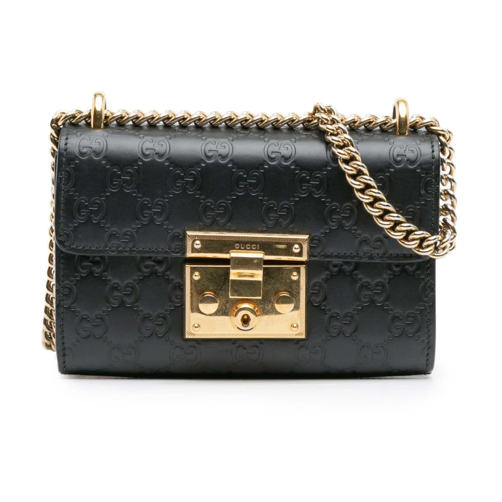 Gucci Vintage Women's Black Vintage Shoulder Bags, One Size, Pre-Owned Embossed Leather Padlock Bag