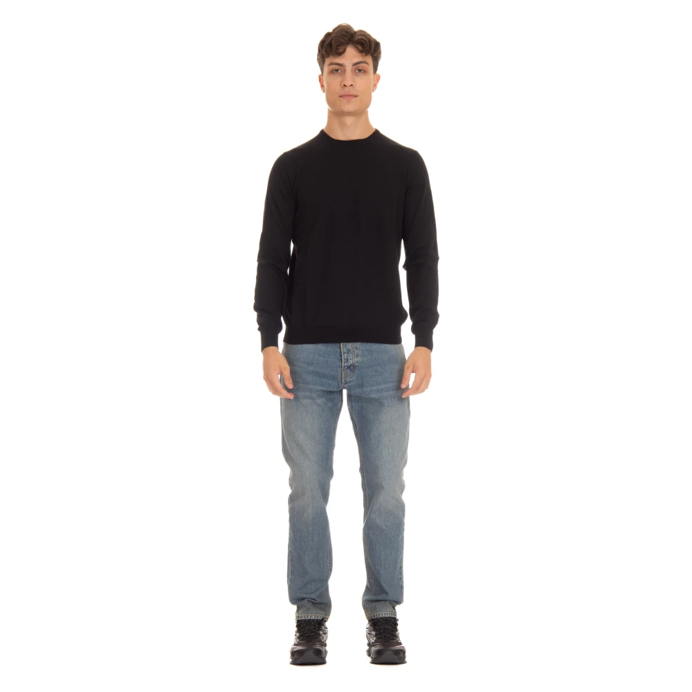 Barba Zwarte Crewneck Wollen Trui Black Heren