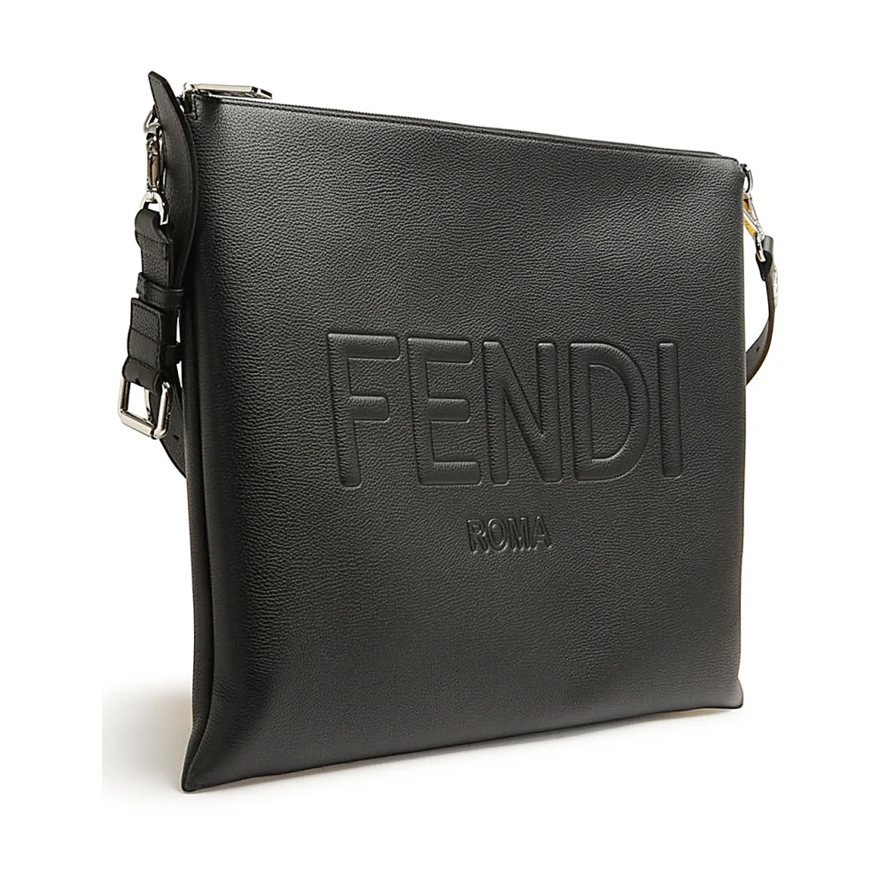 Fendi Zwarte Leren Schoudertas Black Heren