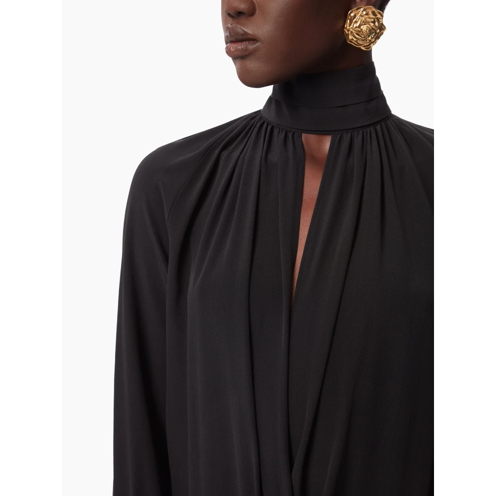 Nina Ricci Zwarte High Neck Midi Jurk Black Dames