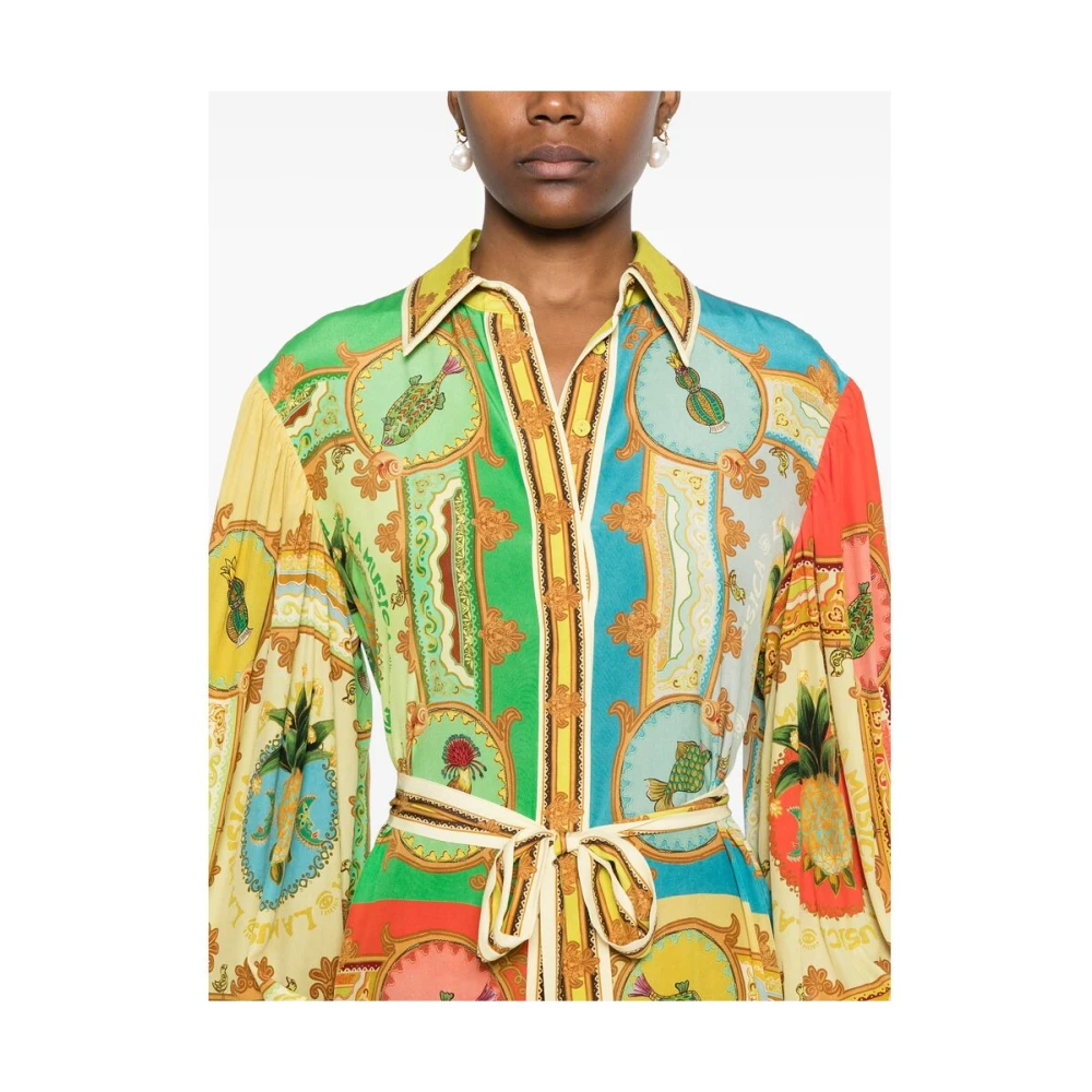 Alemais Groene Zijden Grafische Print Jurk Multicolor Dames