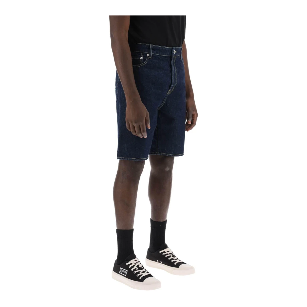 Kenzo Donker gewassen Denim Shorts met Contraststiksels Blue Heren