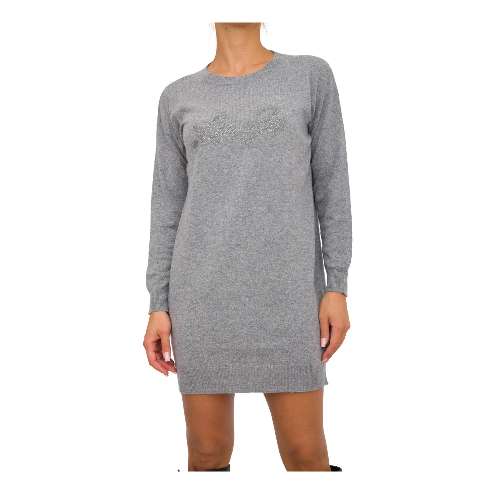 Liu Jo Logo Grijze Gebreide Jurk Gray Dames