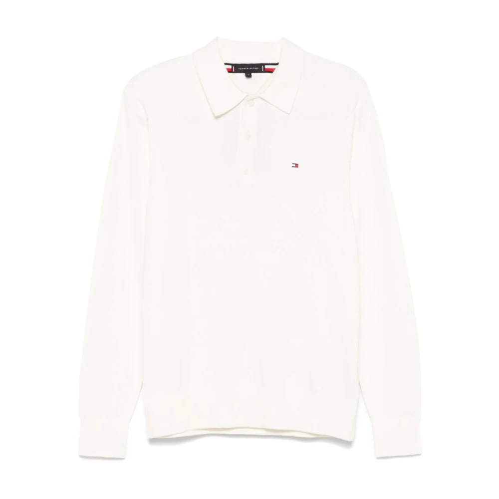 Tommy Hilfiger Beige Stickad Polotröja Broderad Logotyp White, Herr