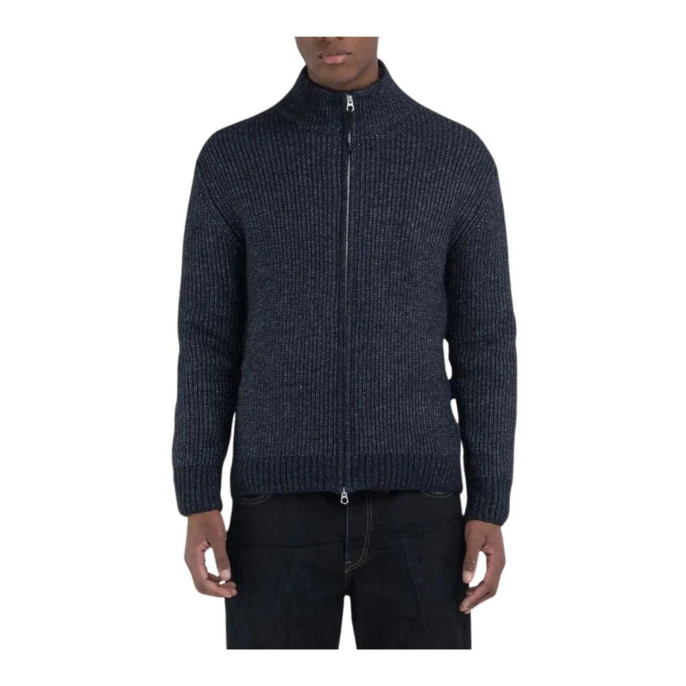 Replay Heren Full Zip Cardigan Sweater Blue Heren