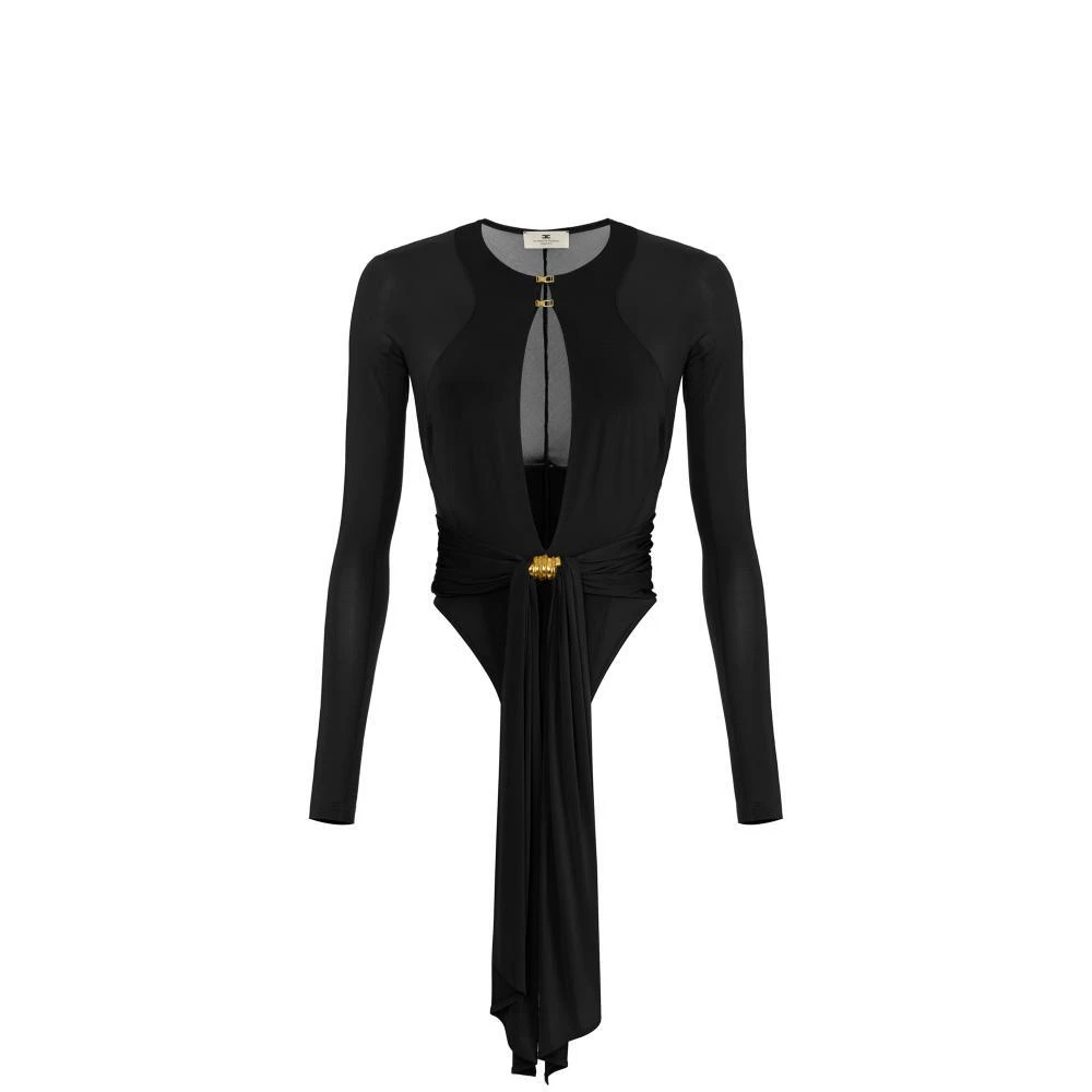 Elisabetta Franchi Vrouw Zwart Tops Dames, Xs, Bodysuit Met Juweeldetail