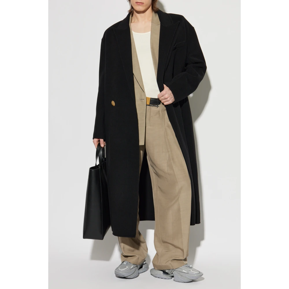 Balmain Wollen jas met gesloten revers Black Heren