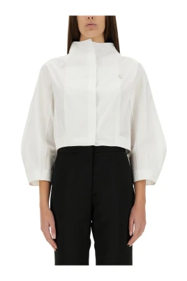 High Neck Cropped Poplin Shirt