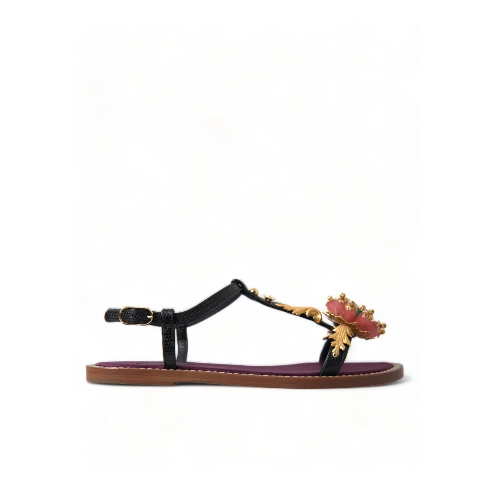 Dolce & Gabbana Women's Brown Crystal Embellished Leather Sandals