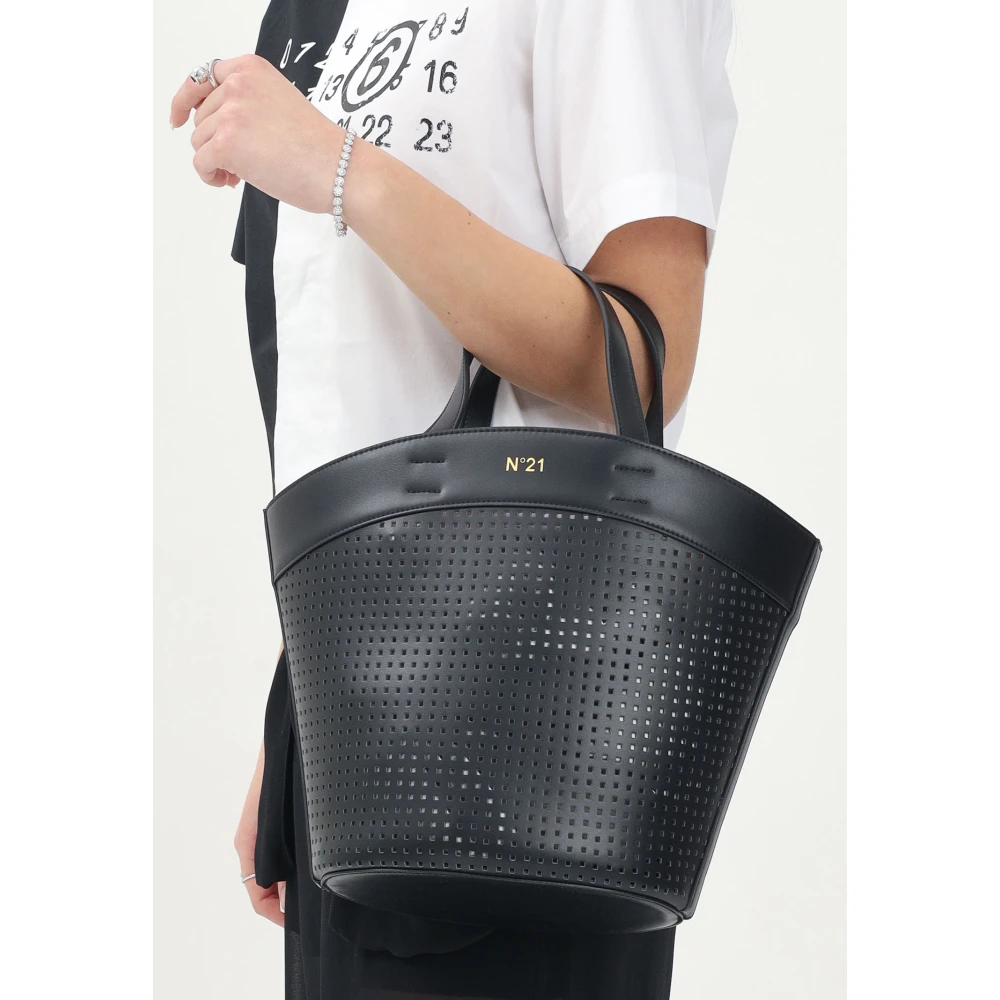 N21 Zwarte geperforeerde shopper tas Black Dames