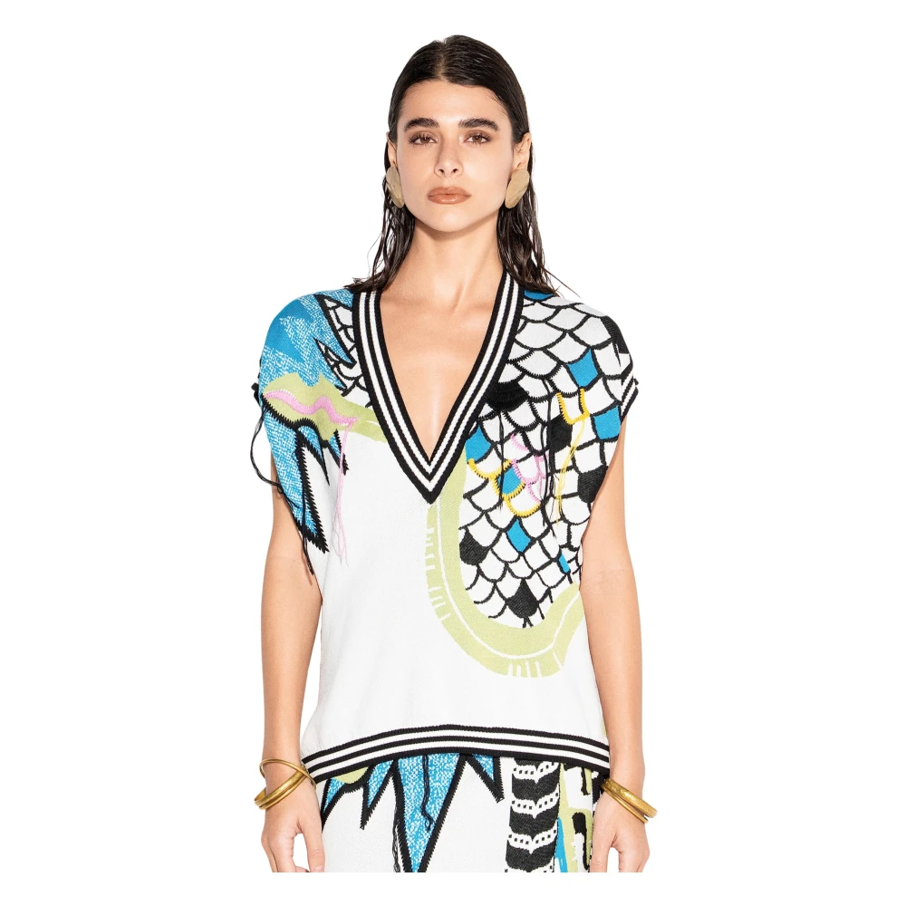 Akep Multicolor V-Neck Knitwear, Female, Xl, V-Neck Knit Top