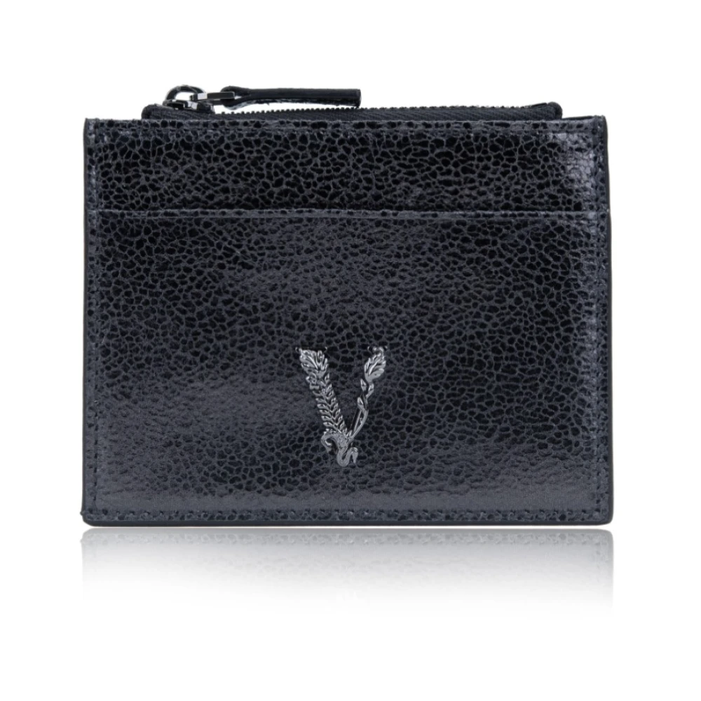 Versace Gelamineerde leren ritssluiting portemonnee Black Dames