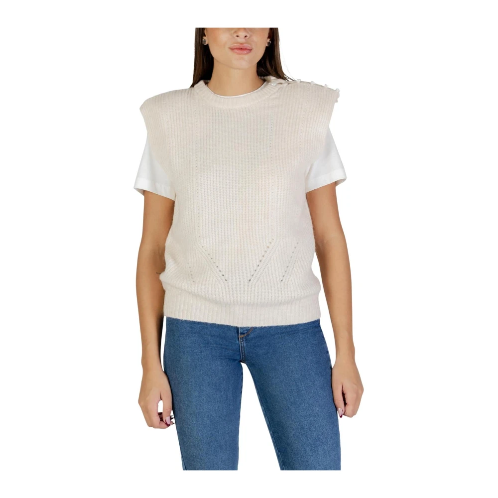 Ichi Vrouw Beige Ronde Hals Mouwloze Gilet