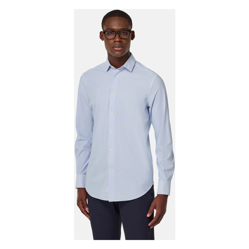 Boggi Milano Slim Fit Stretch Nylon Overhemd Blue Heren