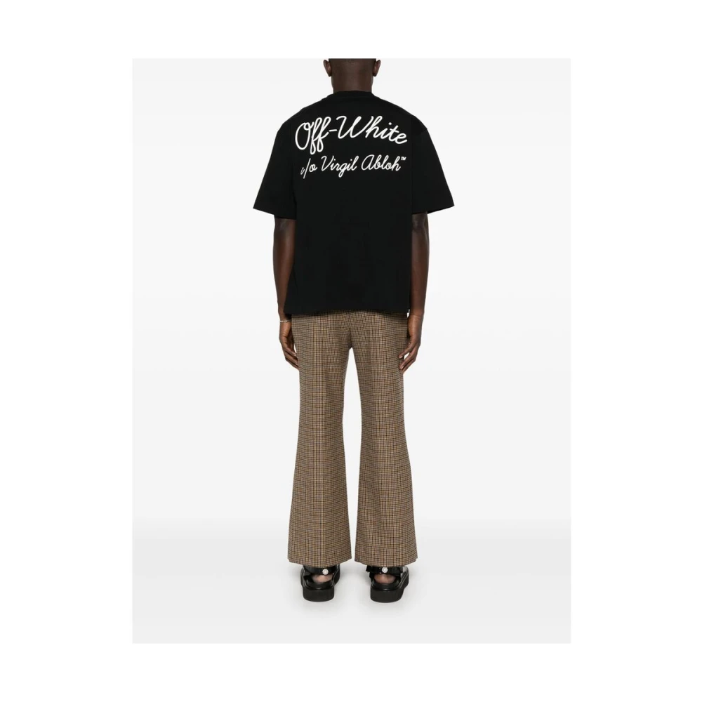 Off White Zwart Logo Print Crew Neck T-shirt Black Heren