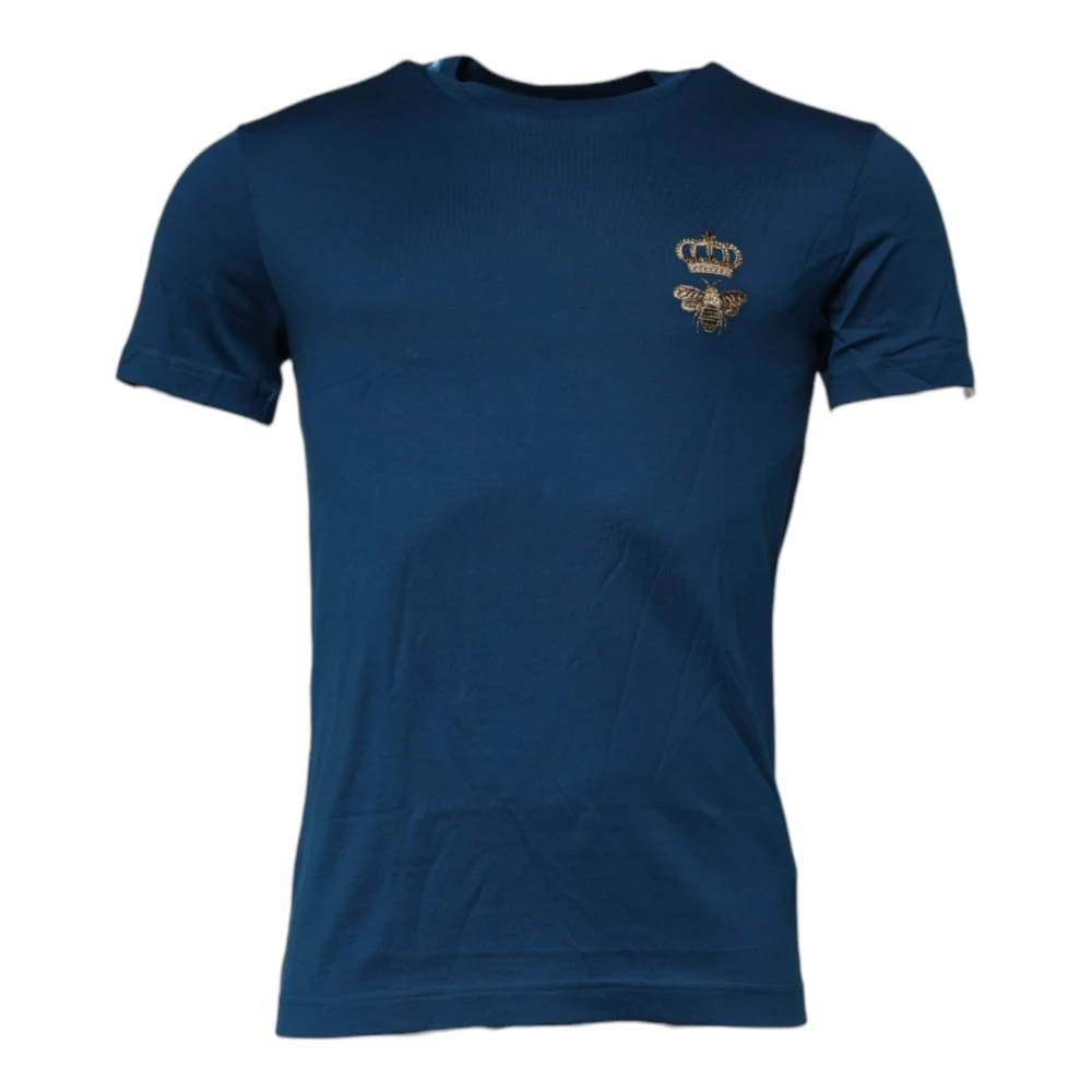 Dolce & Gabbana Men's Blue T-Shirts, Xs, Crown Bee Embroidered Crew Neck T-Shirt