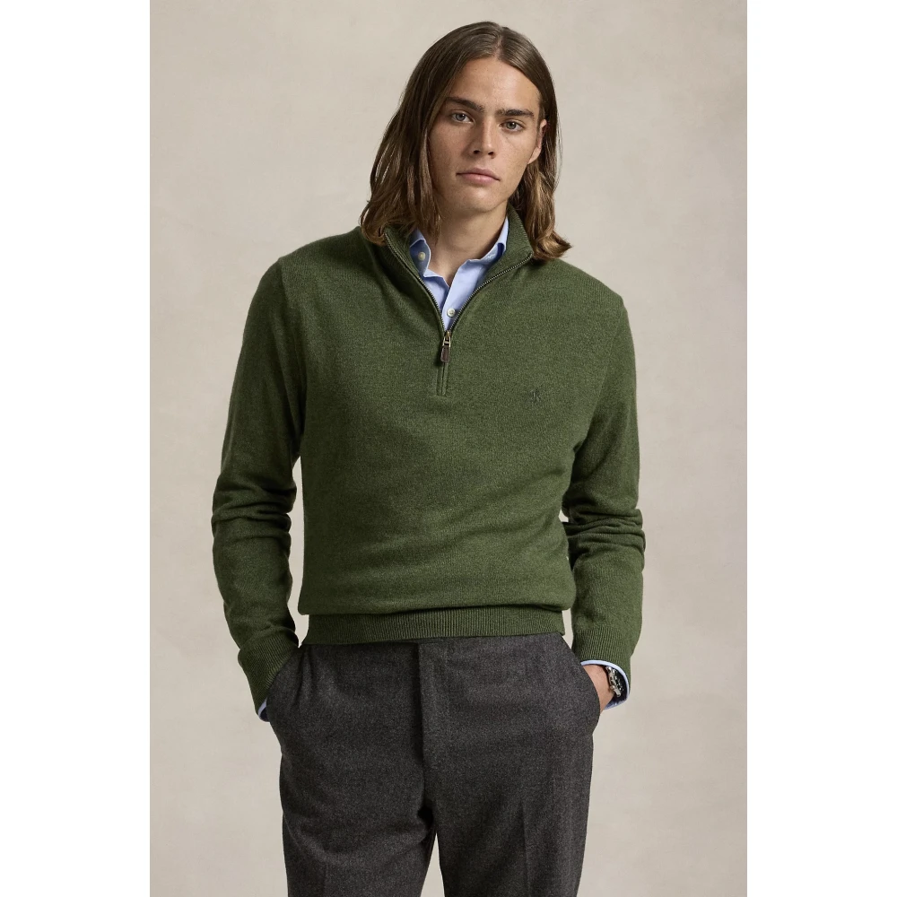 Ralph Lauren Klassieke Olijf Wool Quarter-Zip Jumper Green Heren