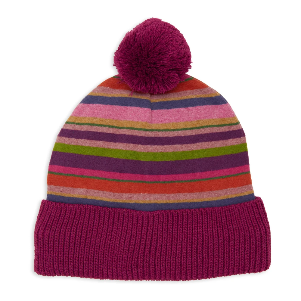 Gallo Unisex paarse fleece muts met veelkleurige strepen en gebreide boord Multicolor Unisex