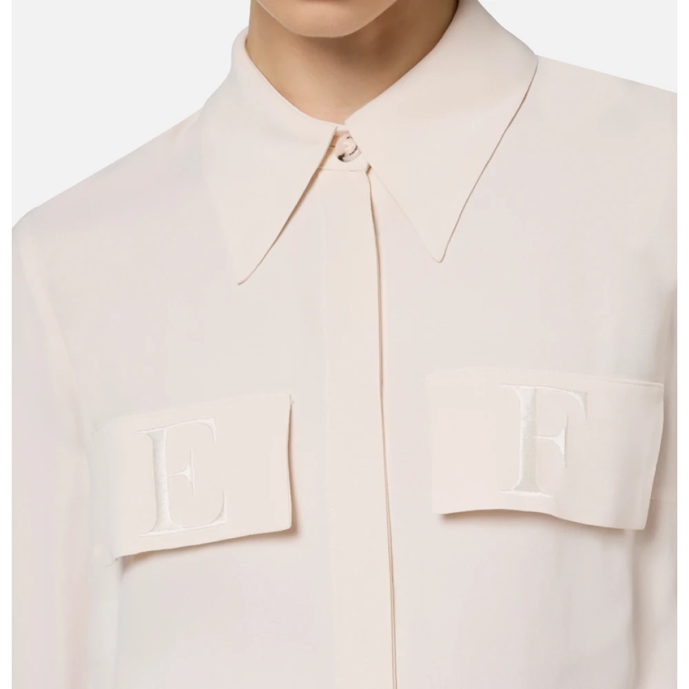 Elisabetta Franchi Geborduurd Logo Dubbele Georgette Shirt White Dames