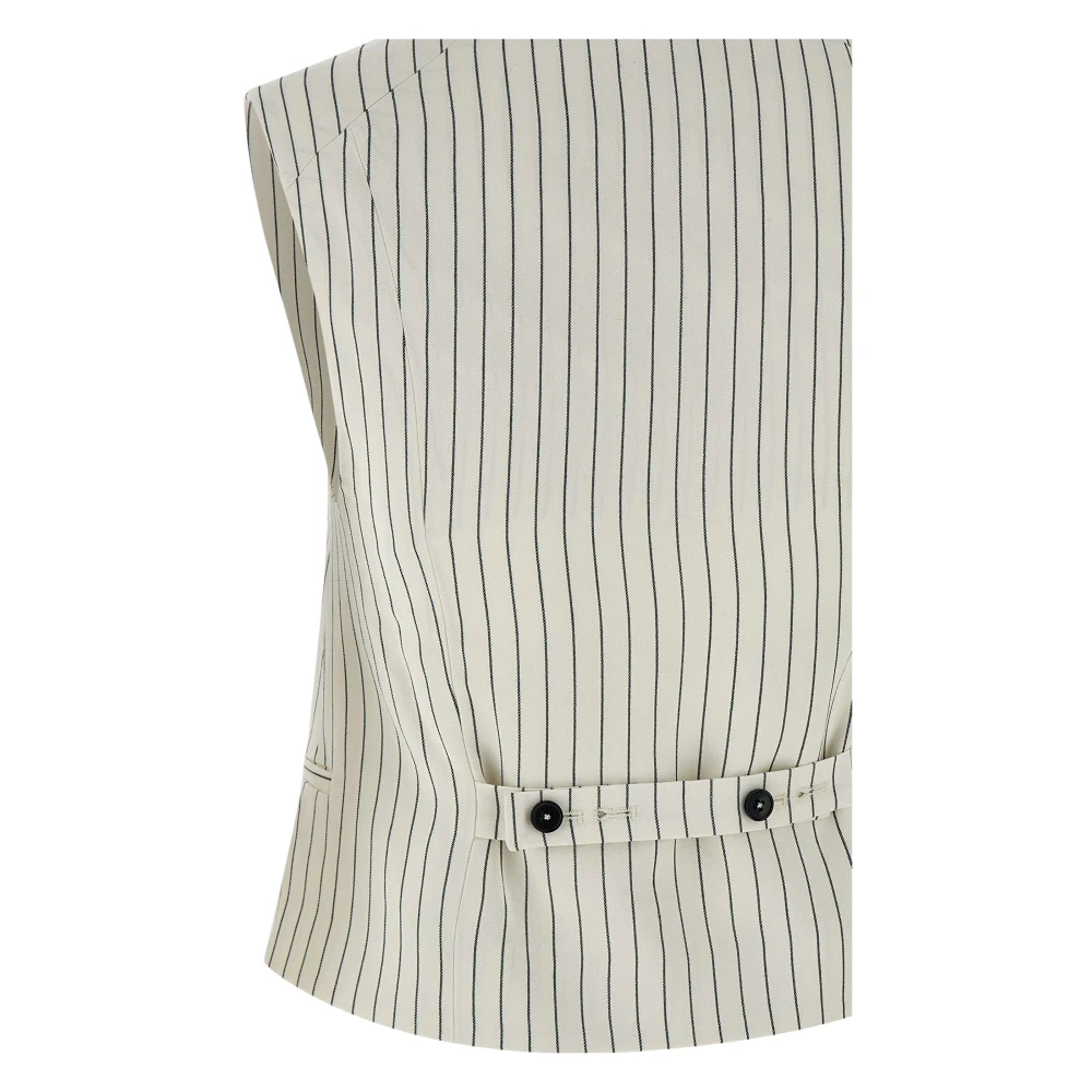 Loulou Studio Gestreepte linnen vest met V-hals White Dames