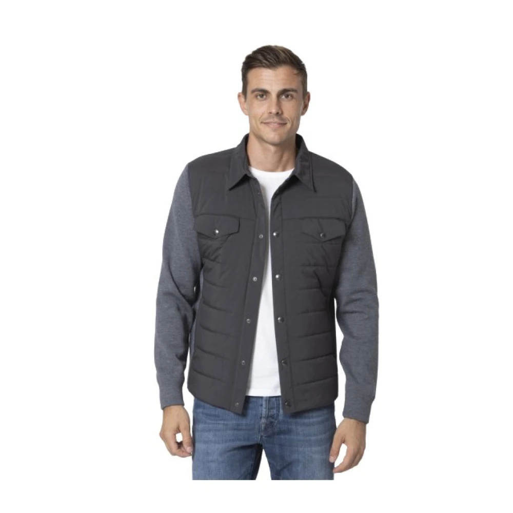 Gran Sasso Grijze Bi-Materiaal Jas Shirt Black Heren
