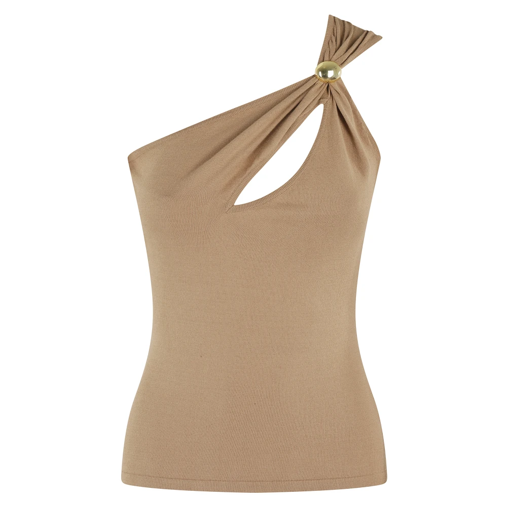 Federica Tosi Een-schouder Viscose Stretch Juweel Top Brown Dames