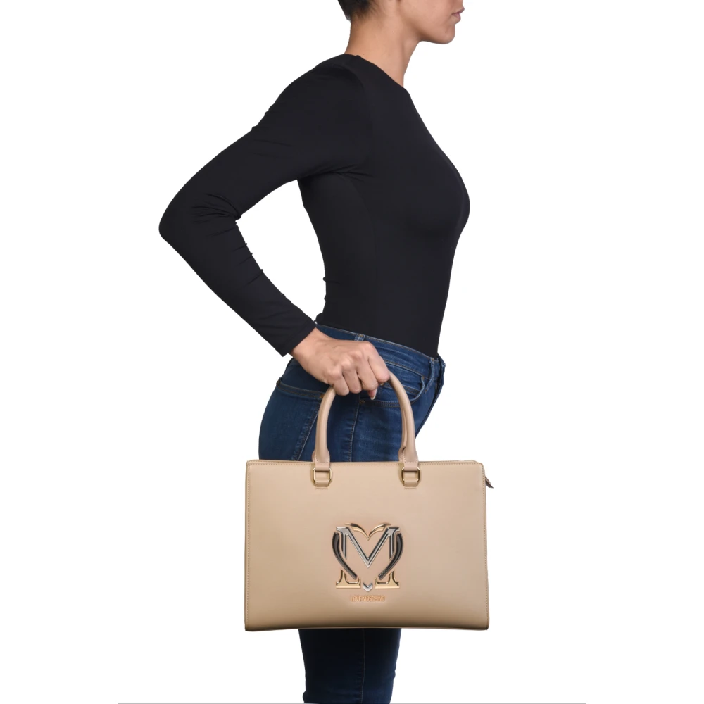 Love Moschino Beige Shopper Tas met Metalen Logo Beige Dames