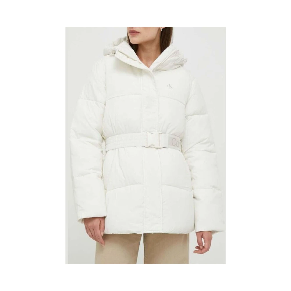 Calvin Klein Ivory Logo Riem Puffer Jas White Dames