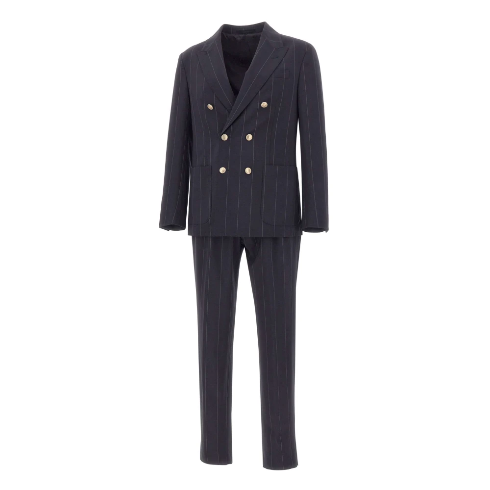 Eleventy Men's Blue Double Breasted Suits, L, Double-Breasted Suit