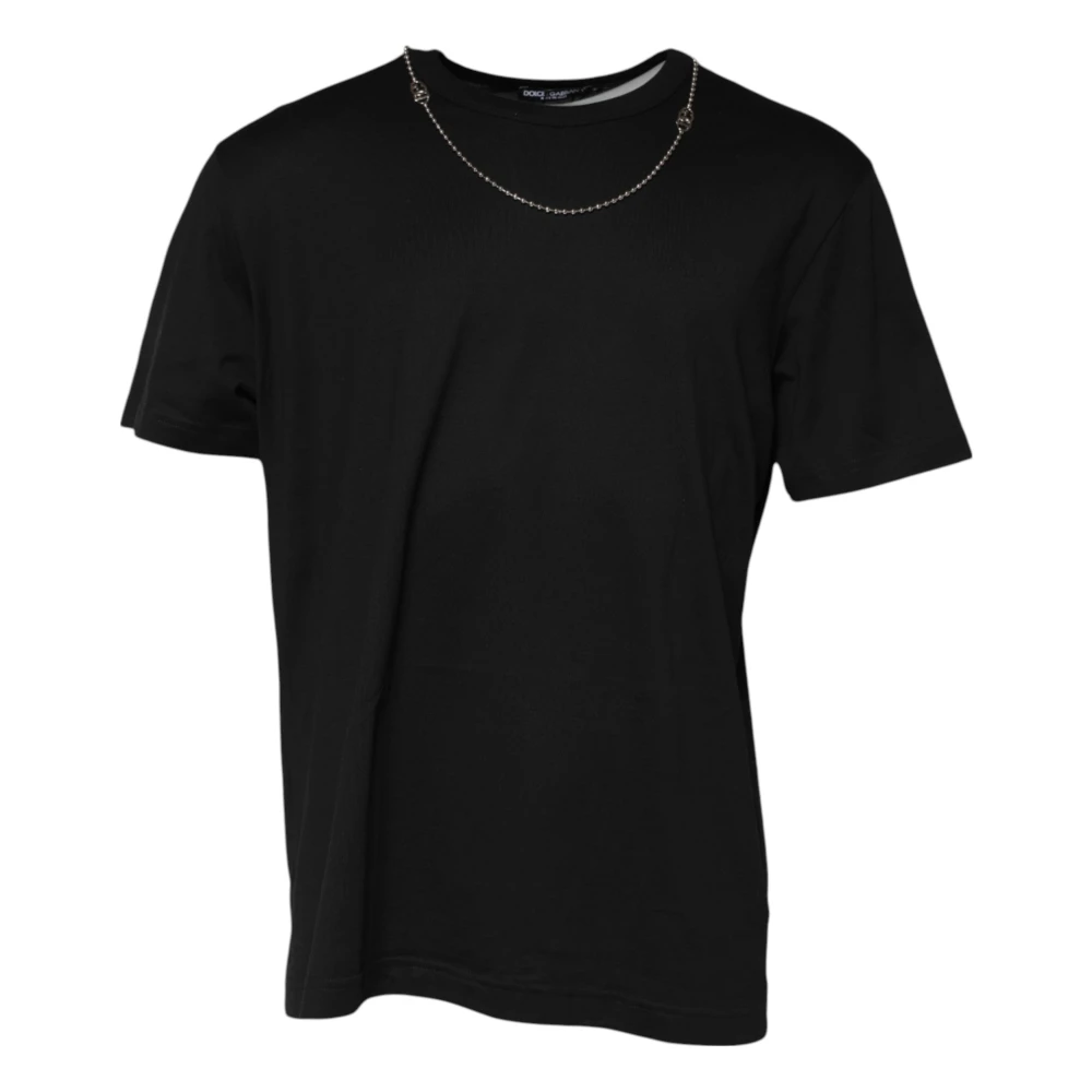 Dolce & Gabbana Black Chain Necklace Cotton Crewneck T-shirt - IT60 | 3XL - Image 2
