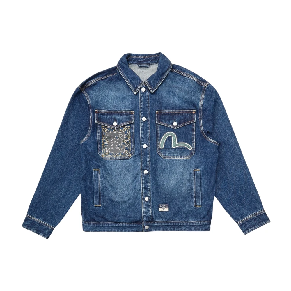 Evisu Men's Blue Printed Denim Shirt In