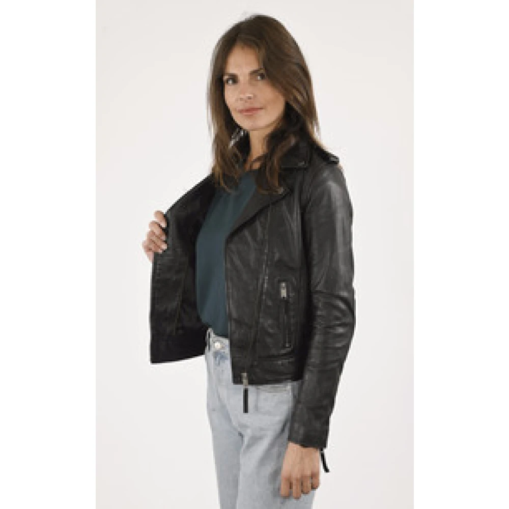 La Canadienne Zwarte Lam Leren Jas Black Dames