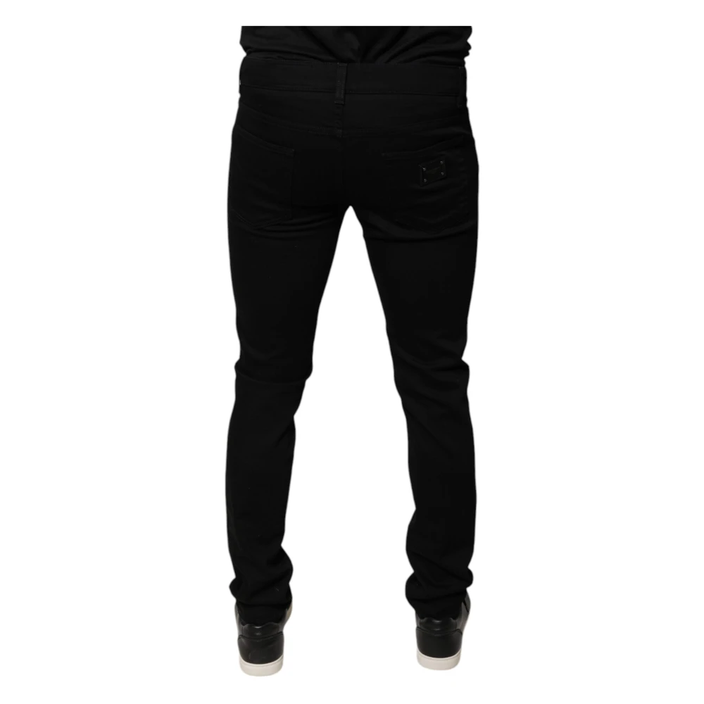 Dolce & Gabbana Zwarte Crown Logo Skinny Denim Jeans Black Heren