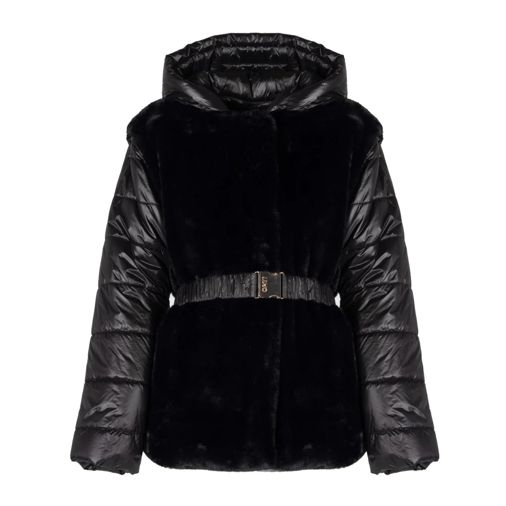 Liu Jo Elegante Aansluitende Jas met Afneembare Capuchon Black Dames