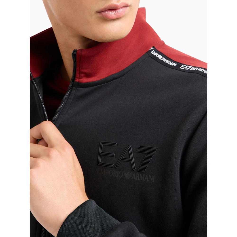 Emporio Armani EA7 Zwarte Zip Sweater Moderne Stijl Black Heren