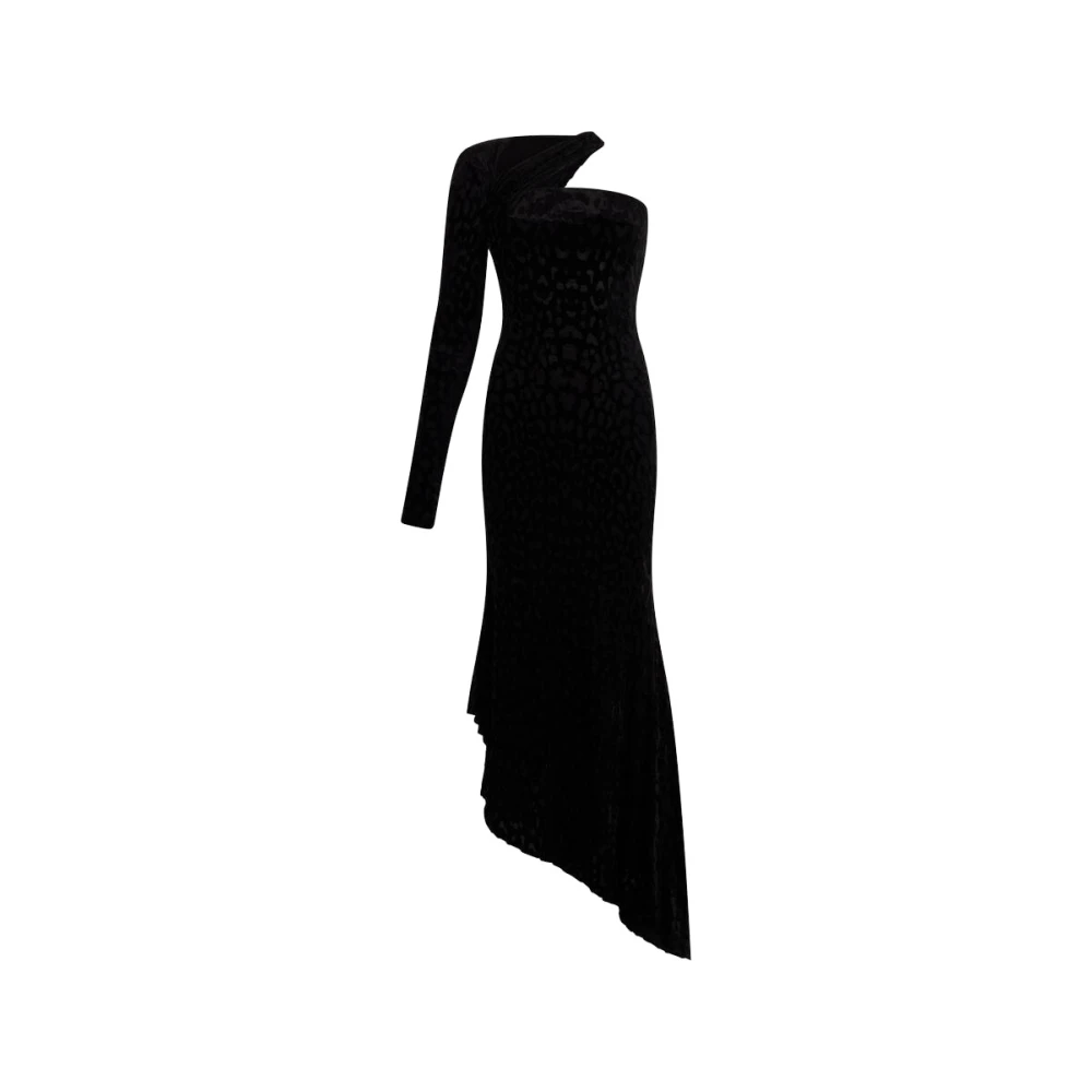Roberto Cavalli Black Asymmetrical Dress With Jaguar Skin Pattern - Female - Gowns - M - Dresses