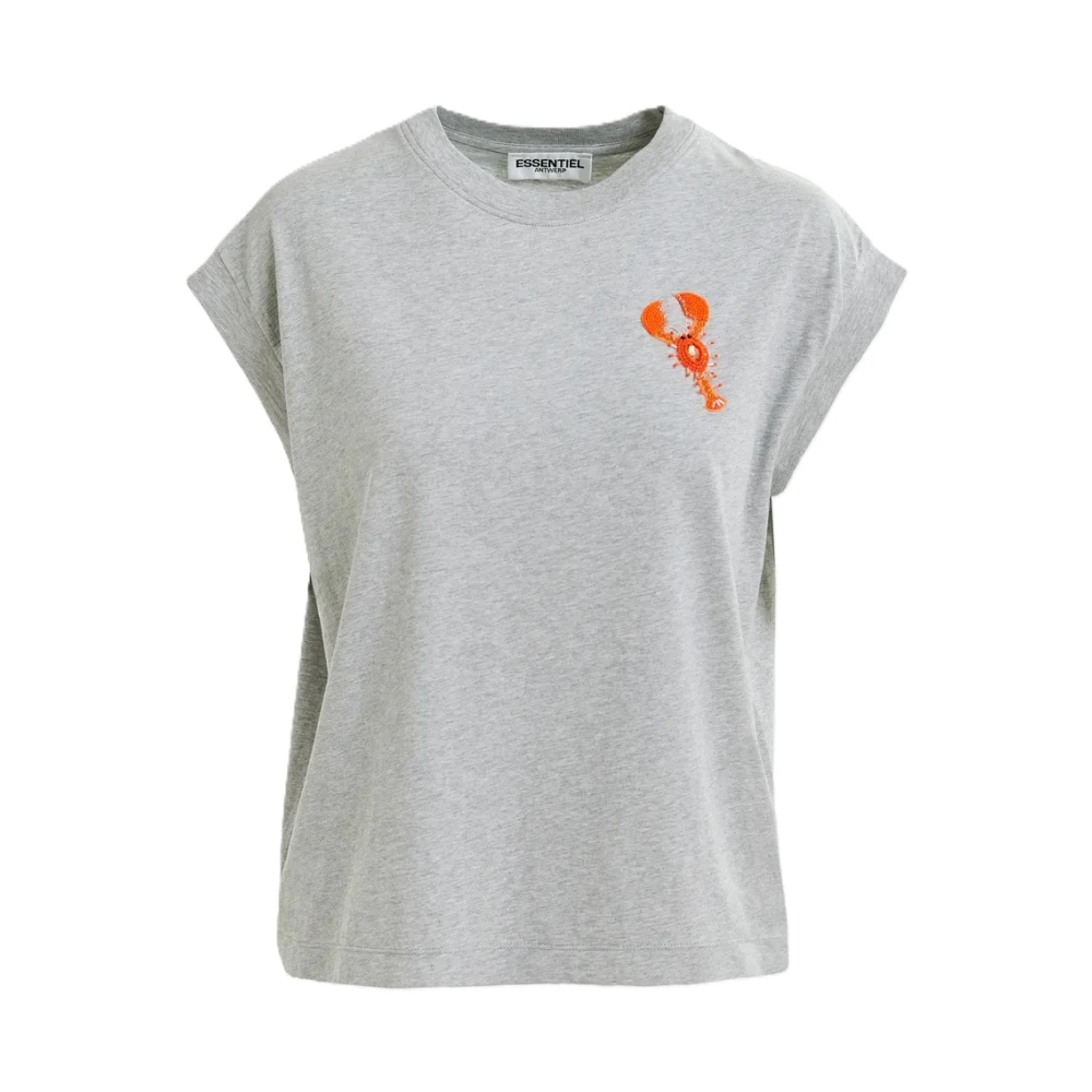 Essentiel Antwerp Geborduurd T-shirt met pareldetail Gray Dames