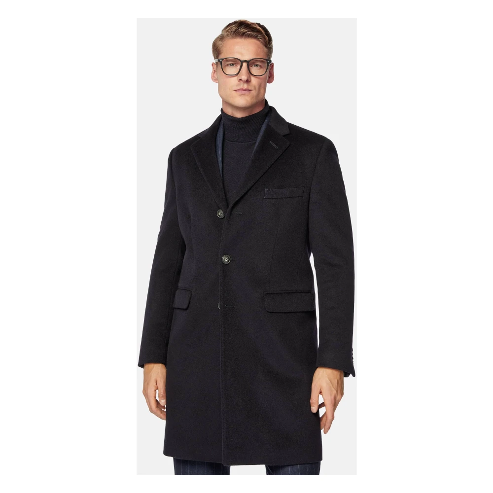 Boggi Milano Cashmere Blend Enkelrijdige Jas Blue Heren