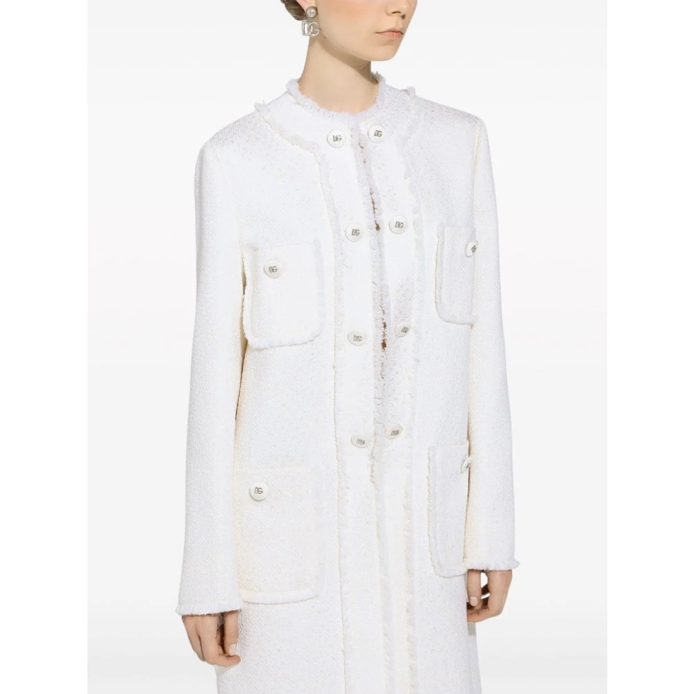 Dolce & Gabbana Roomwit Tweedjas Raffelrand Beige Dames