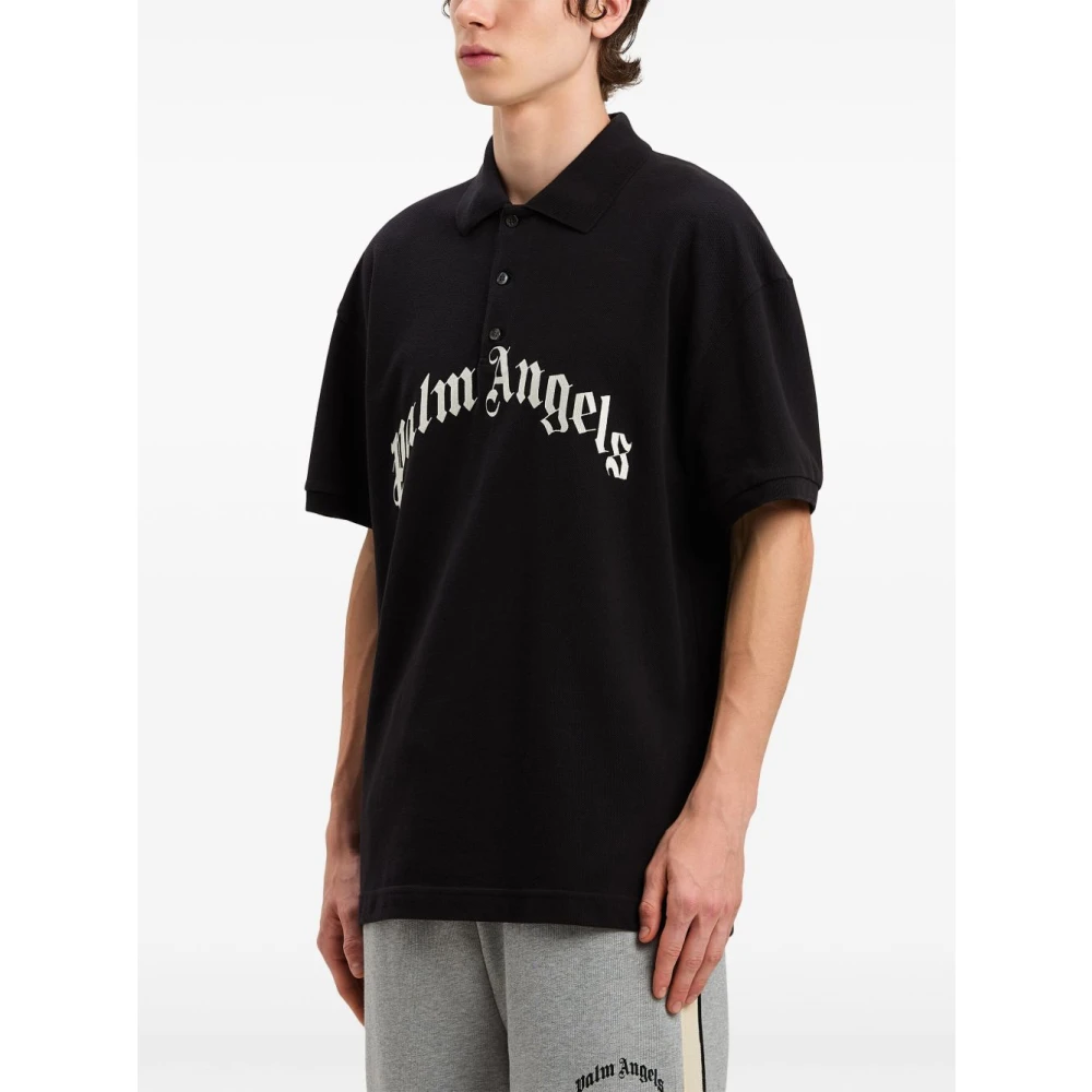 Palm Angels Zwart en Wit T-shirt Polo Black Heren
